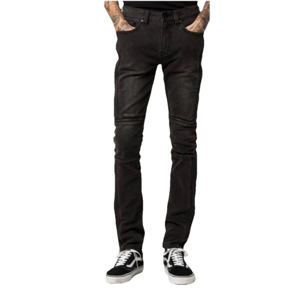RSQ Moto Jeans Mens 34x32 Black Seattle Skinny Tapered Zipper Accent Stretch NEW - Picture 2 of 12